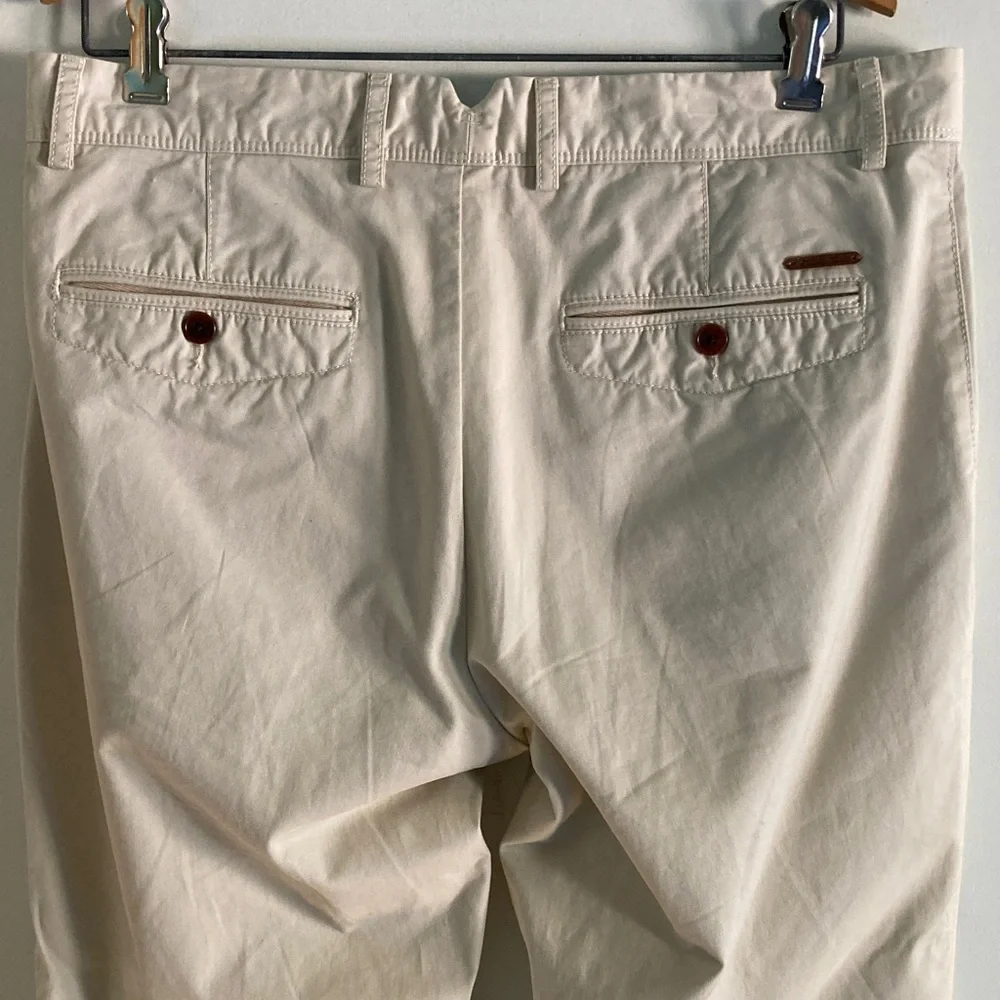Emidio Tucci Mens Size 34 X 31 Cream Chino Flat Front Cotton Casual Pants